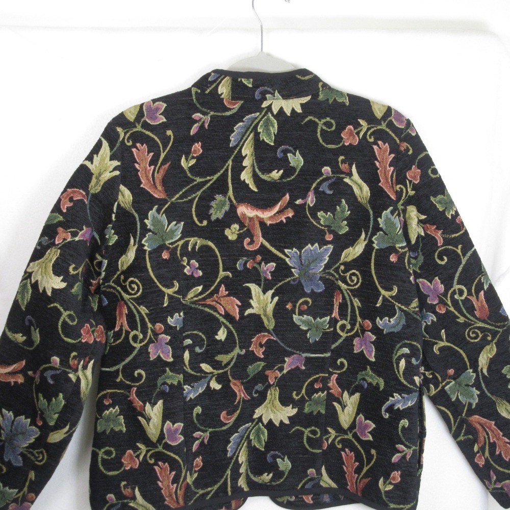 Serengeti Womens Tapestry Jacket Black Floral Vine Open Front Pockets Size Med - Picture 4 of 14